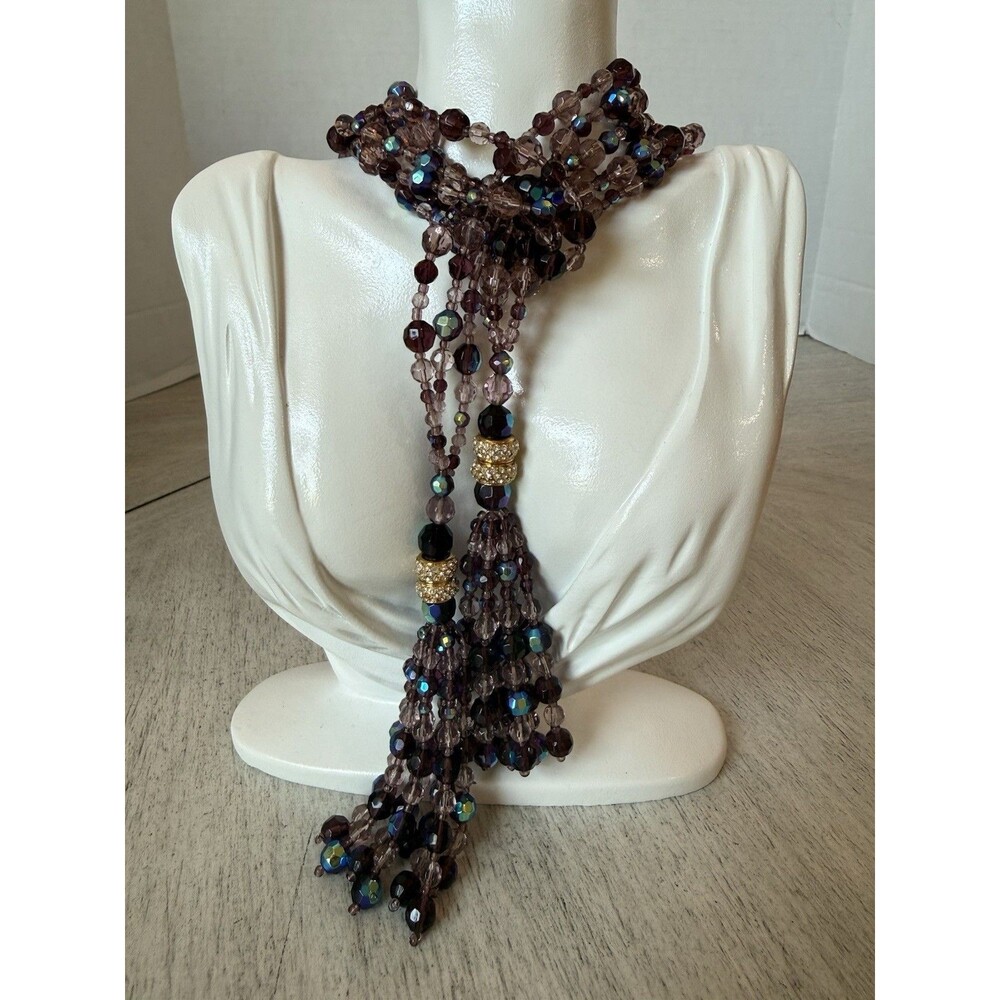 Joan Rivers Firepolished Crystal Removable Tassle Lariat Necklace Purple Aqua - Picture 5 of 11